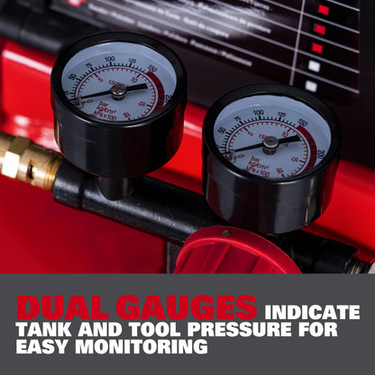 Ecomax 20 Gallon Portable Air Compressor, 150 PSI 1.5 HP Oil-Free Electric for Home Garage & Shop