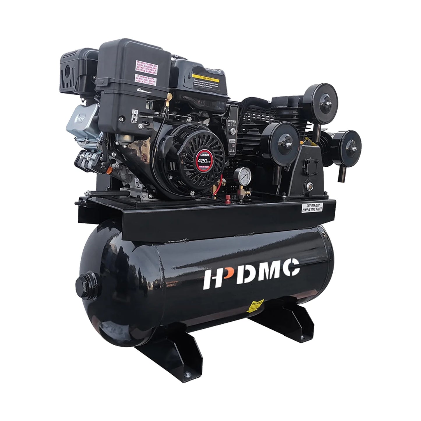 HPDMC 30 Gal Gas Powered Air Compressor 13HP 35CFM Electric Start Gas Driven Piston Pump Air Compressed System with 125PSI Max. Pressure and ASME Tank for Workshop, Machinery, Construction Sites