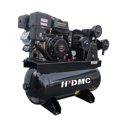 HPDMC 30 Gal Gas Powered Air Compressor 13HP 35CFM Electric Start Gas Driven Piston Pump Air Compressed System with 125PSI Max. Pressure and ASME Tank for Workshop, Machinery, Construction Sites