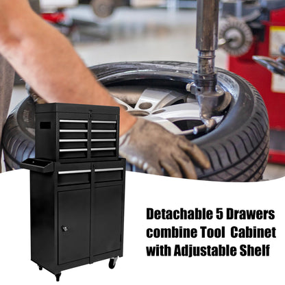 Sesslife 5-Drawer Rolling Tool Chest on Wheels, High Capacity Tool Cabinet with Drawers, Detachable Mobile Tool Box for Workshop, Garage, Mechanics and Repair Room(Black)