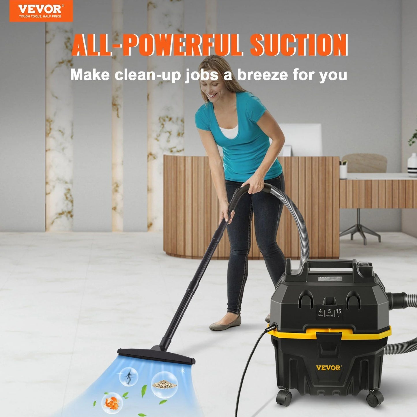 3-in-1 Wet Dry Vacuum, 4 Gallon 5HP, Blower & Attachments for Floor, Car, Gap Cleaning, ETL Listed