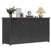 Black Double Dresser with 6 Drawers for Bedroom, Wood Large Chest of Drawers Storage Tower Clothes Organizer