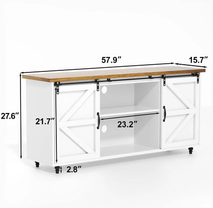 Catrimown Farmhouse Coffee Bar Cabinet, 58'' Kitchen Buffet Sideboard Storage Cabinet with Adjustable Shelves, White