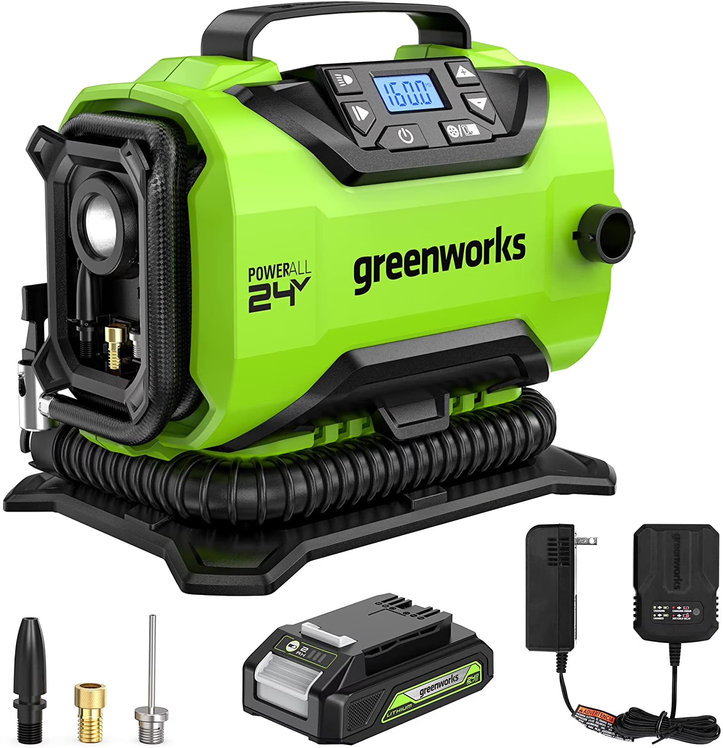 Greenworks 24V (12V/24V) Inflator Pump with 2Ah USB Battery & Charger 3401602