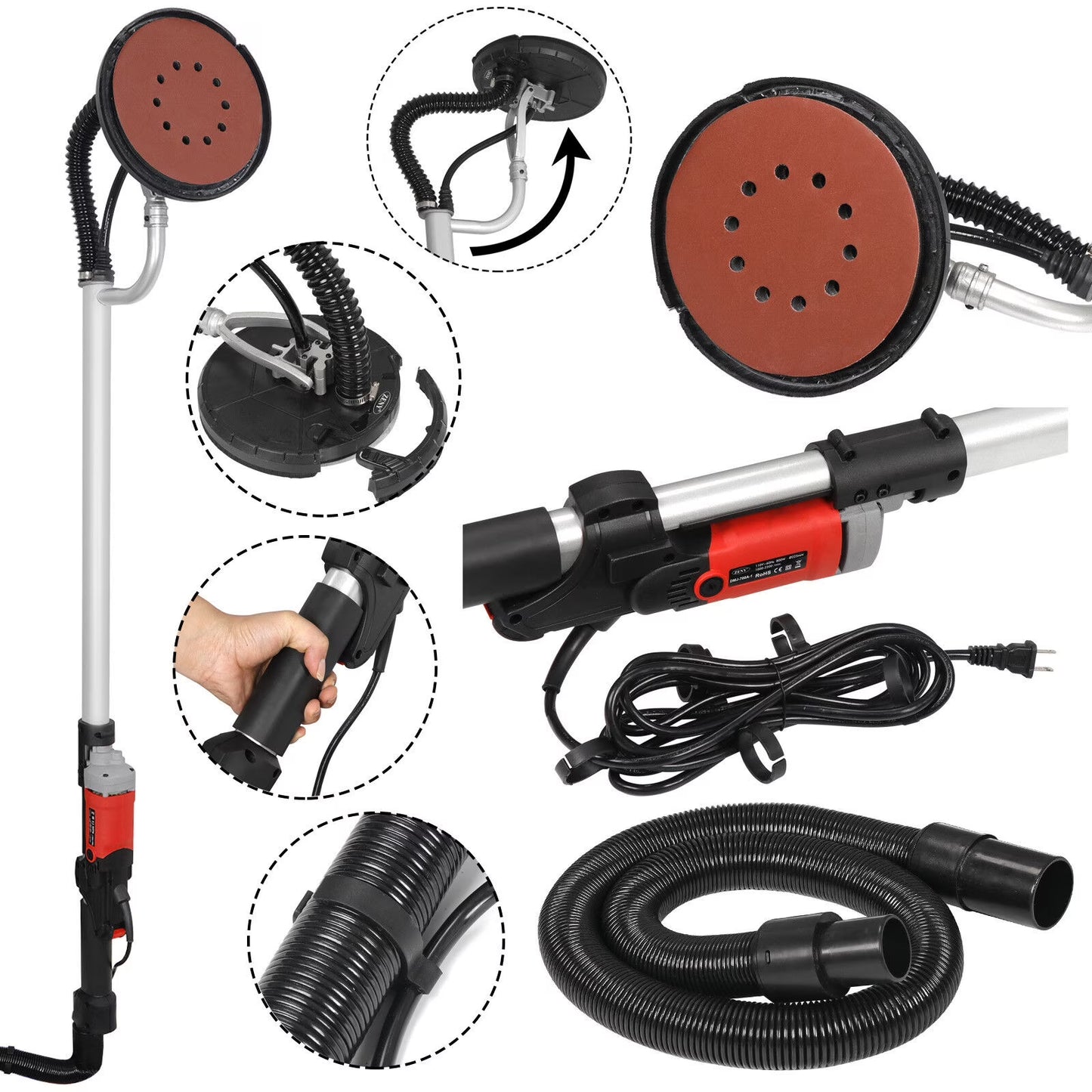 800W Electric Drywall Sander Adjustable Variable Speed with 6Pcs Sanding Pads