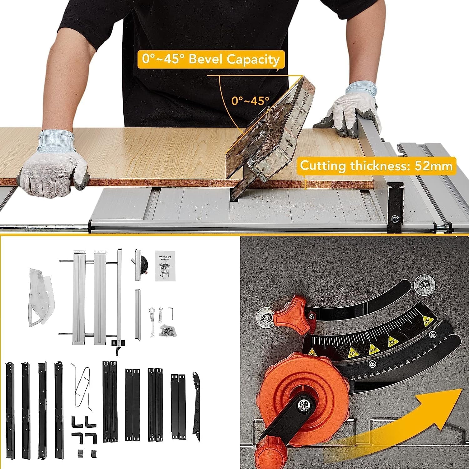 Garvee 10" Table Saw - 15A Electric Table Saw with Metal Stand, 90? Cross Cut & 0-45? Bevel Cut, Cutting Speed Up to 5000RPM Multifunctional Saw Adjustable Blade Height for Woodworking,Gray