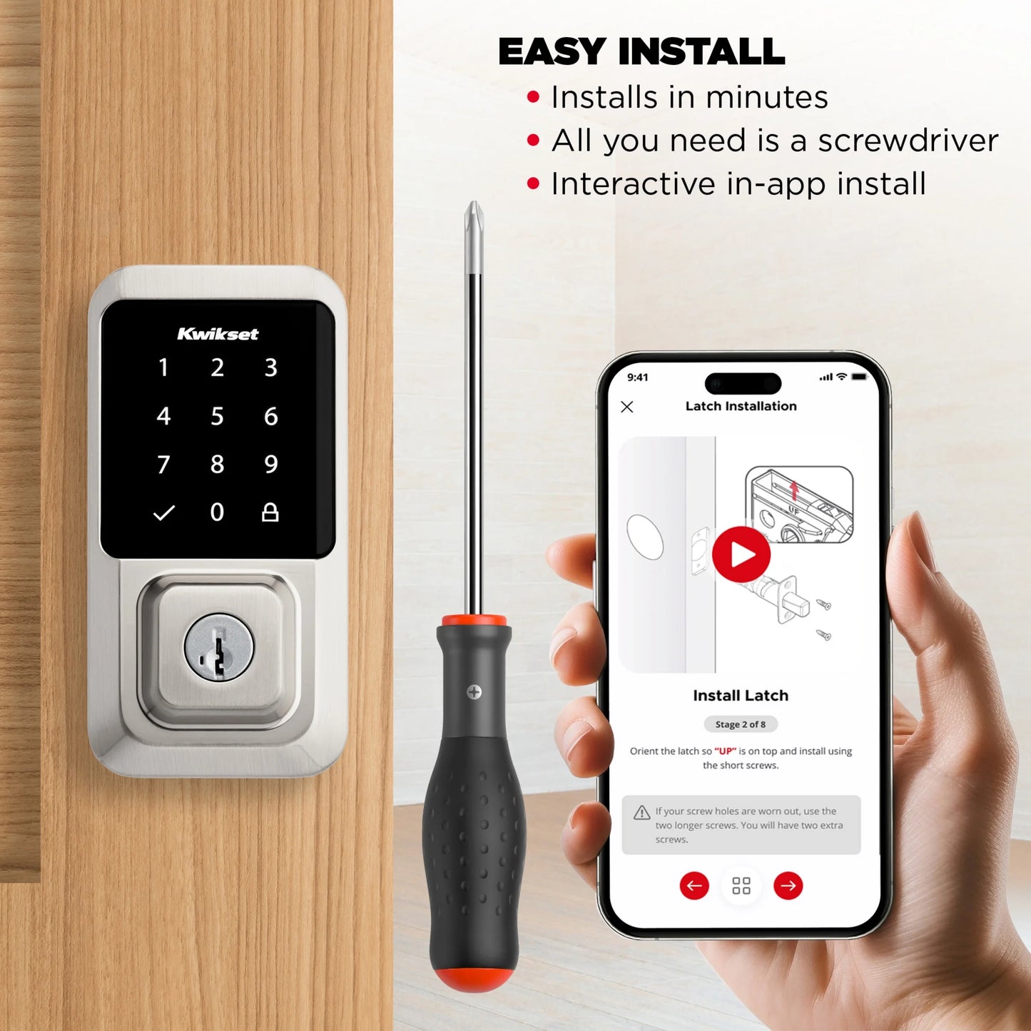 Kwikset Halo Touchscreen Wi-Fi Smart Deadbolt Hardware Lock with Smartkey Satin Nickel