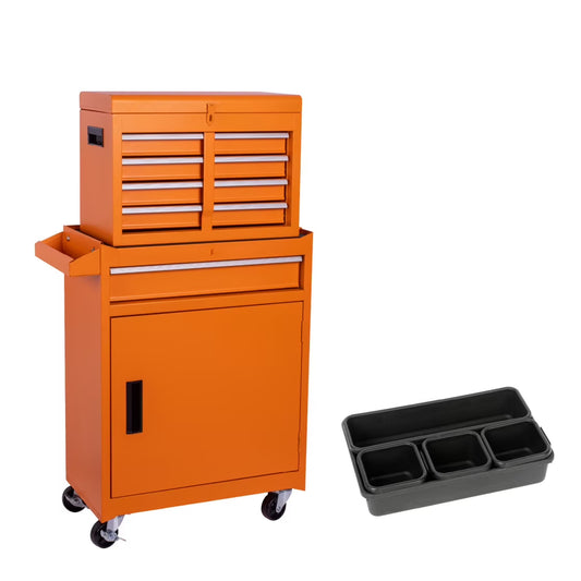 5-Drawer Rolling Tool Chest, 2 in 1 Detachable Tool Box with Lockable Wheels, Adjustable Shelf, and Liner for Garage and Workshop Storage (Yellow)
