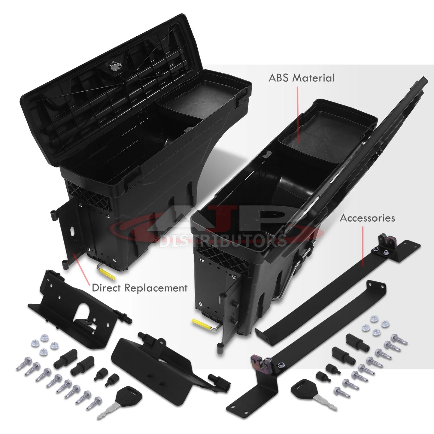 For 2002-2020 Dodge Ram 1500 2500 3500 (2-Piece) Rear Truck Bed Wheel Well Storage Case Tool Box Pair w/Lock+Key Set - Fleetside 03 04 05 06 07 08 09 10