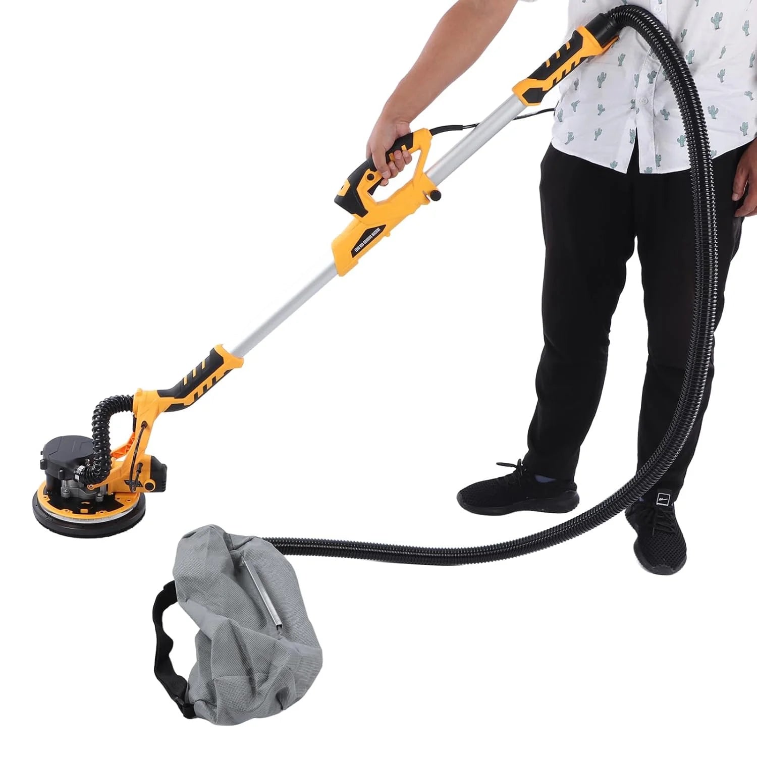 9 Inch Electric Drywall Sander withBearing, LED Light, 98.5% Dust Collection, 5 Variable Speeds, Removable 360° Rotating Sanding Disc, High Performance, 1390W Motor Power (US