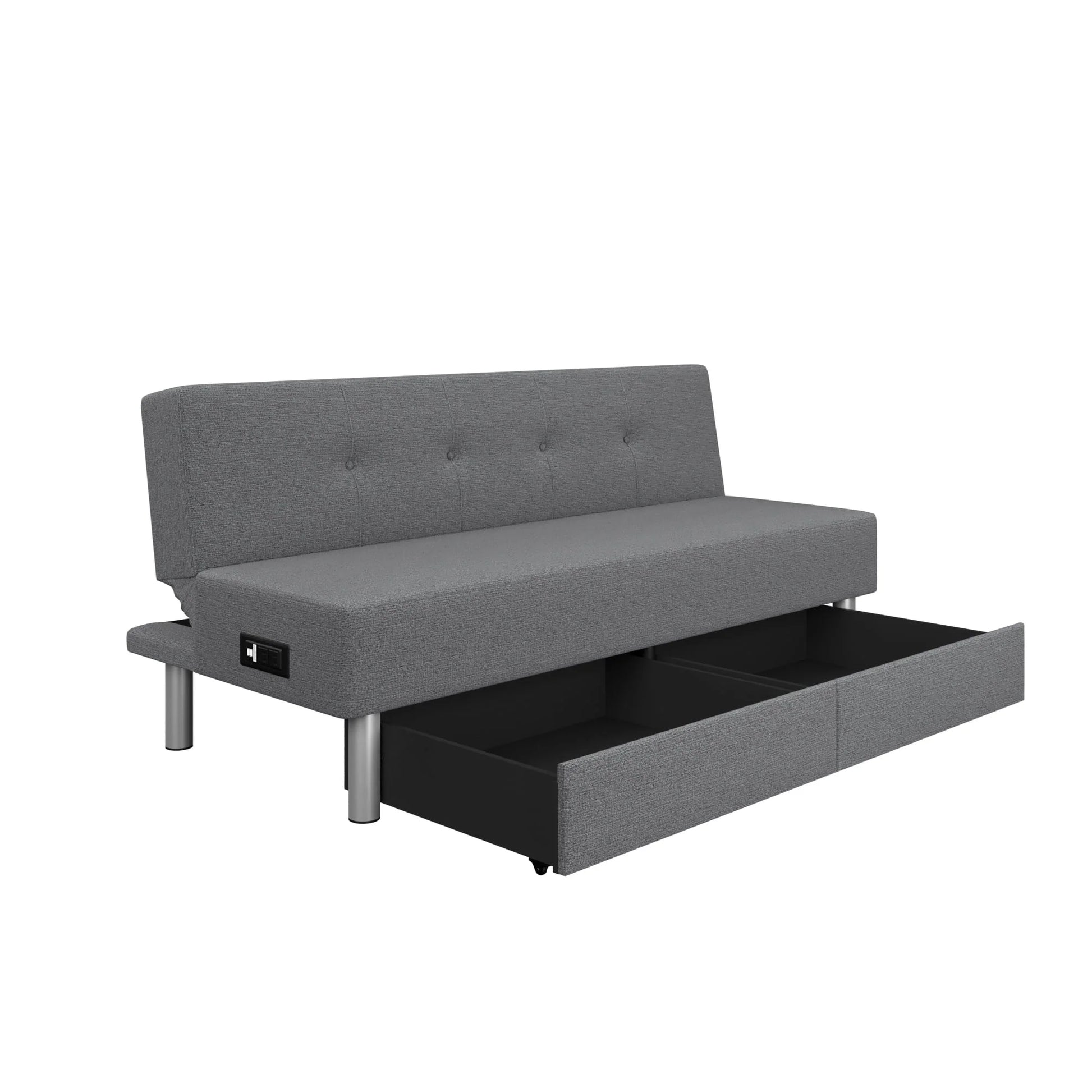 Serta Windsor Futon with Storage and Power, Gray Fabric
