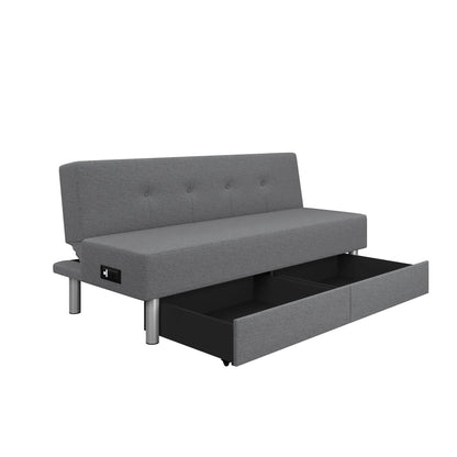 Serta Windsor Futon with Storage and Power, Gray Fabric