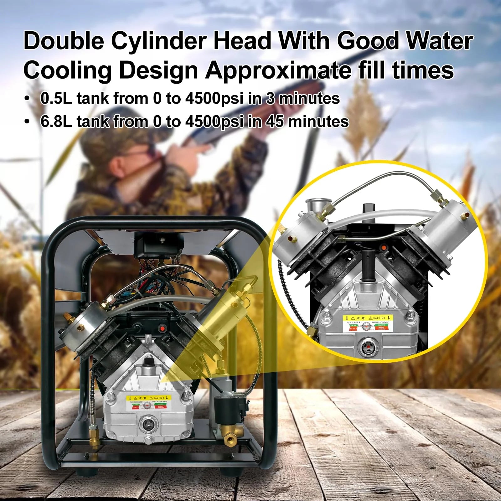 TUXING 4500Psi Pcp Air Compressor Double Cylinder High Pressure Air Compressor Auto Stop and Auto Purge for PCP Rifle Tank Gas Scuba Filling 110V TXED013