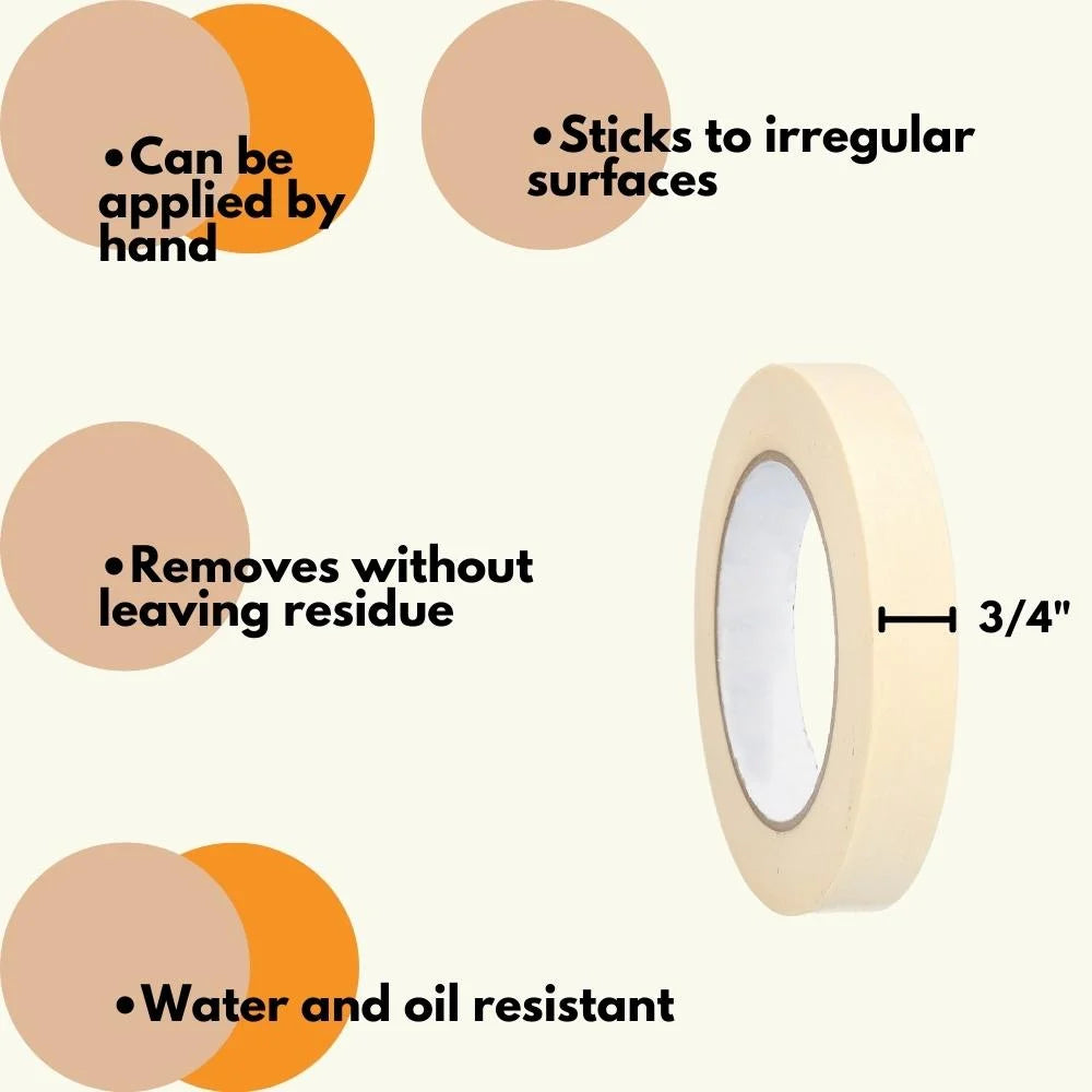 SSBM 96 Rolls - 4.3 Mil - General Purpose Masking Tape Water & Oil Resistant, Quality Adhesive, Mutipurpose, Ivory, 3/4" x 60 Yards