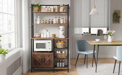 EnHomee 6 Tier Kitchen Bakers Rack Microwave Oven Stand with Storage Coffee Bar with Shelves Cabinet Hooks, 29.5" W * 13.9" D * 63" H Rustic Brown