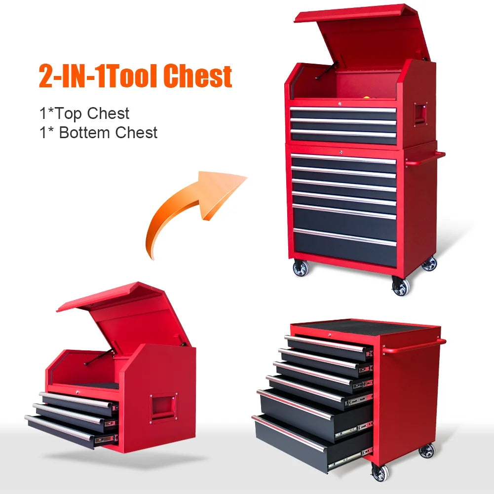 HPDAVV Heavy Duty 36inch 9-drawer Tool Chest and Cabinet, 9-Drawer Tool Chest Combo Rolling Cabinet with Locking System, 36 in. W x 24.5 in. D