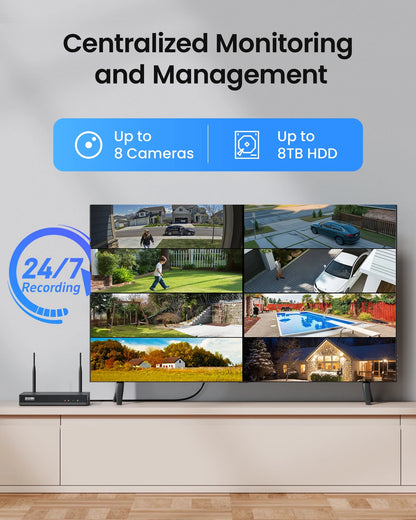 3MP Security Camera System with Audio, ZOSI 8CH Wi-Fi Security Camera System, 2K Outdoor with Color Night Vision,2TB HDD for 24/7 Recording, Smart Home Security