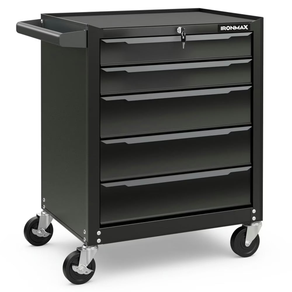 Spaco 5-Drawer Tool Storage Cabinet with Hanging Holes and Central Keyed Locking System-Black, Tool Chest for Garage, Home and Workbench