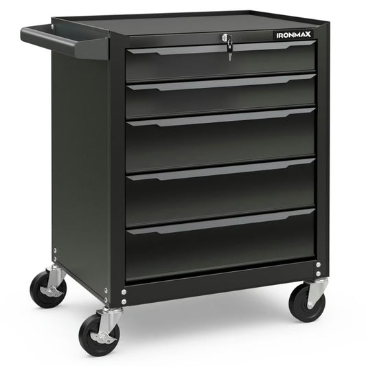 Spaco 5-Drawer Tool Storage Cabinet with Hanging Holes and Central Keyed Locking System-Black, Tool Chest for Garage, Home and Workbench