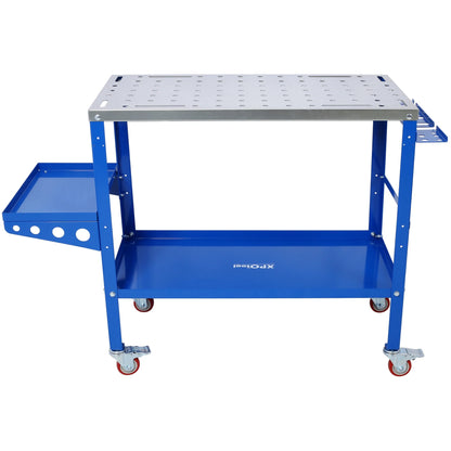 Heavy-Duty 36" x 18" Steel Welding Table 1200lbs Load Capacity Portable Workbench on Wheels with Braking Casters 82 5/8" Fixture Holes & Tool Slots Built-in Tool Tray