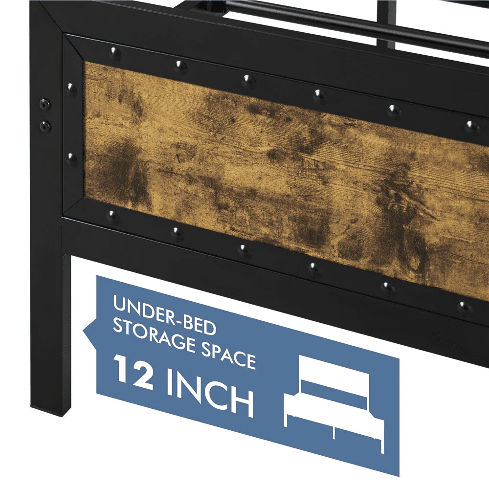 Yaheetech Metal Platform Bed with with Storage, Queen Size, Rustic Brown