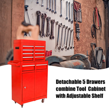 5-Drawer Rolling Tool Chest & Removable Tool Box with Locking System, Tool Box Organizer with 4 Wheels& Hooks, Large Capacity Garage Storage Cabinet for Warehouse and Repair Shop, Orange