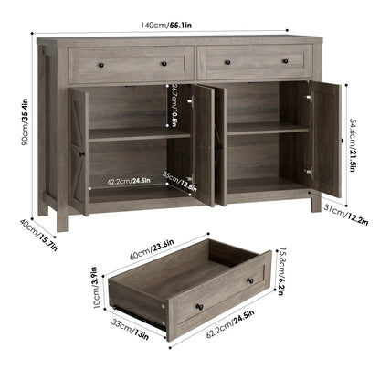 Homfa Farmhouse Kitchen Storage Cabinet, 4-Doors 2-Drawers Wood Buffet Sideboard for Dining Room Living Room, Gray