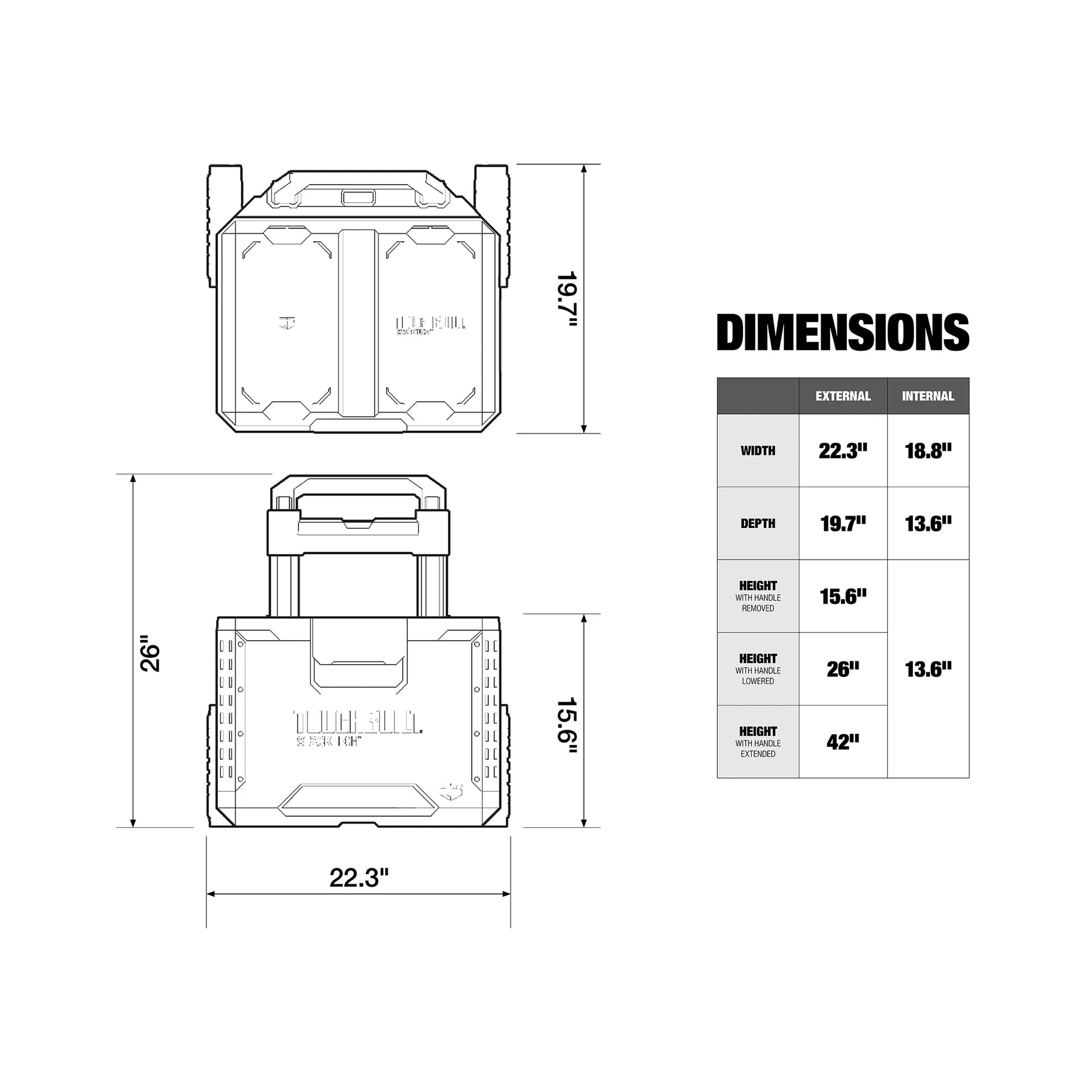 ToughBuilt Portable 2-in-1 Rolling Tool Box with Wheels & Stackable Design