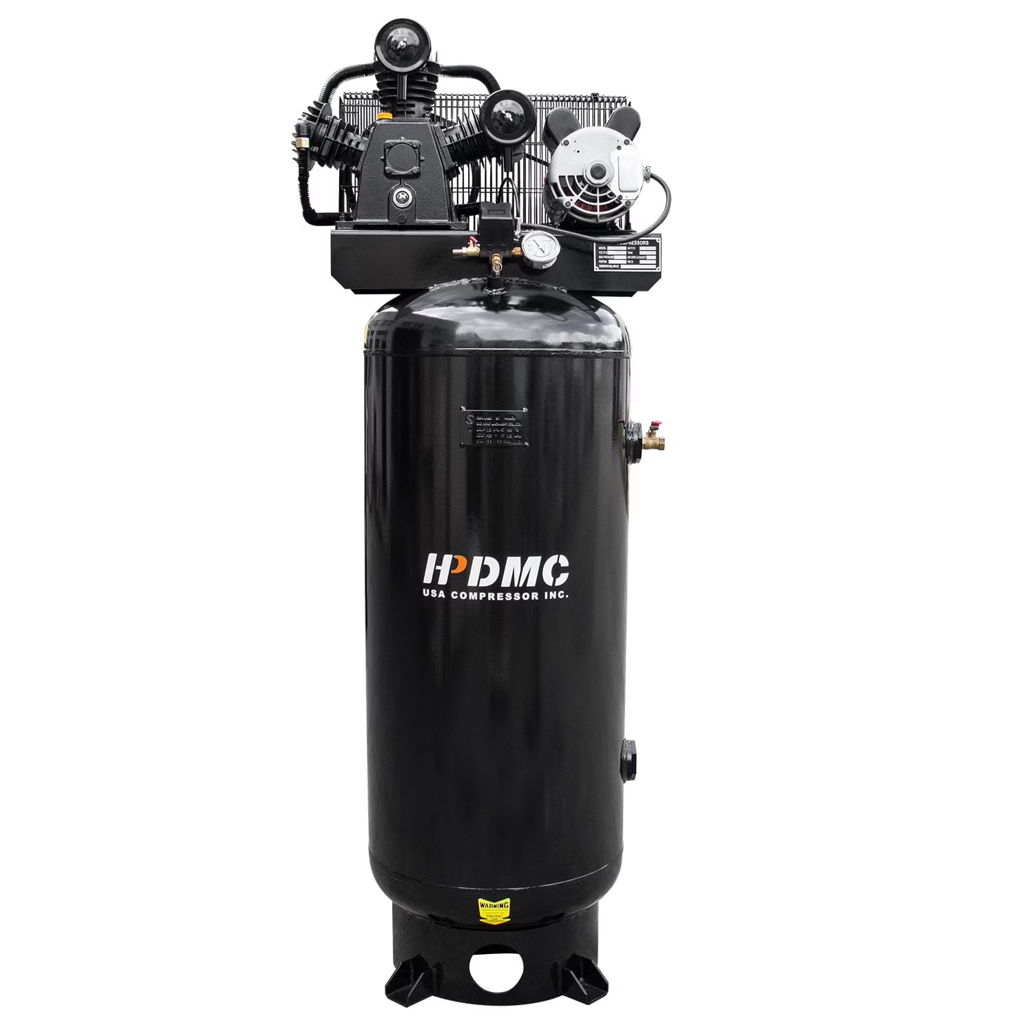 HPDMC 5.5HP Piston Air Compressor 220V/1Ph 60-Gallon Vertical ASME Tank 10.7CFM Max. Pressure 180psi Two-Stage Electric Stationary Air Compressor