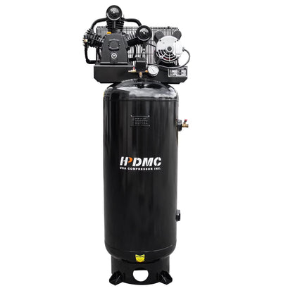 HPDMC 5.5HP Piston Air Compressor 220V/1Ph 60-Gallon Vertical ASME Tank 10.7CFM Max. Pressure 180psi Two-Stage Electric Stationary Air Compressor