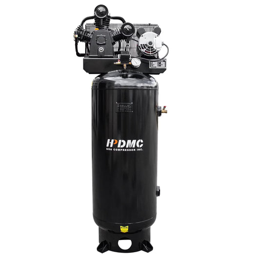 HPDMC 5.5HP Piston Air Compressor 220V/1Ph 60-Gallon Vertical ASME Tank 10.7CFM Max. Pressure 180psi Two-Stage Electric Stationary Air Compressor