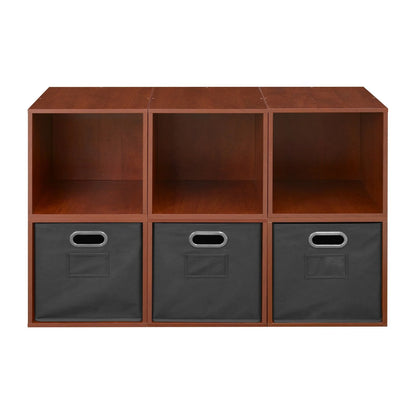 Niche PC6PKWH3TOTETL Cubo Storage Set with 6 Cubes & 3 Canvas Bins, White Wood Grain & Teal