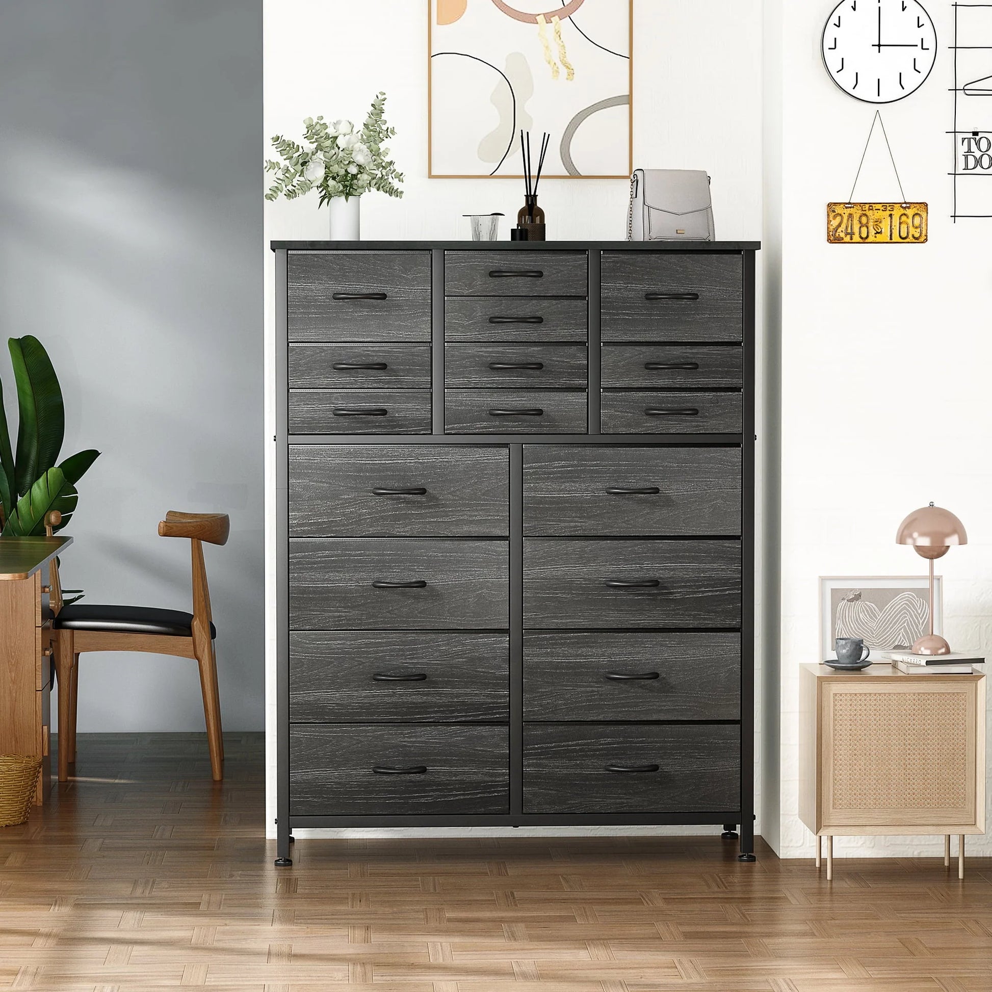 GIKPAL Dresser for Bedroom, Chest of Drawers Black Furniture Dressers Tall Dresser with 18 Drawers Fabric Dresser Clothes Storage for Living Room Office