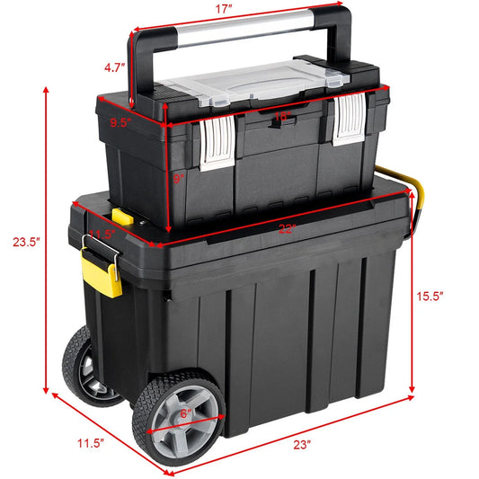 Costway 2-in-1 Rolling Tool Box Set Mobile Tool Chest Storage Organizer Portable Black