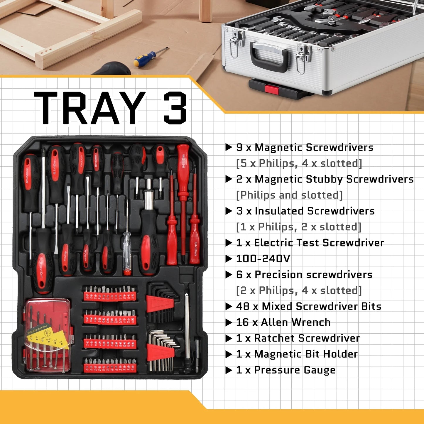 UBesGoo 799 Pcs Tool Set, Household Repair Hand Tool Kit, Mechanics Tool Kit, with Trolley Case, Silver