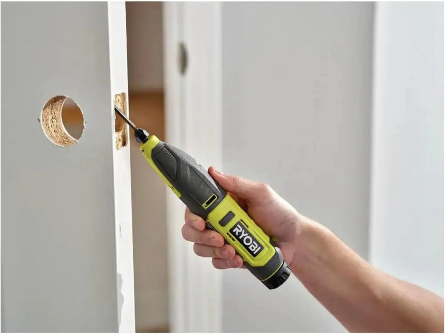 Power Carver Bundle with Ryobi Carver and Buho Tool Pouch, USB Lithium 2.0 Ah Battery and Charging Cable - Wood Carving Tool - Includes Straight Chisel, U-Gouge and V-Gouge Blades