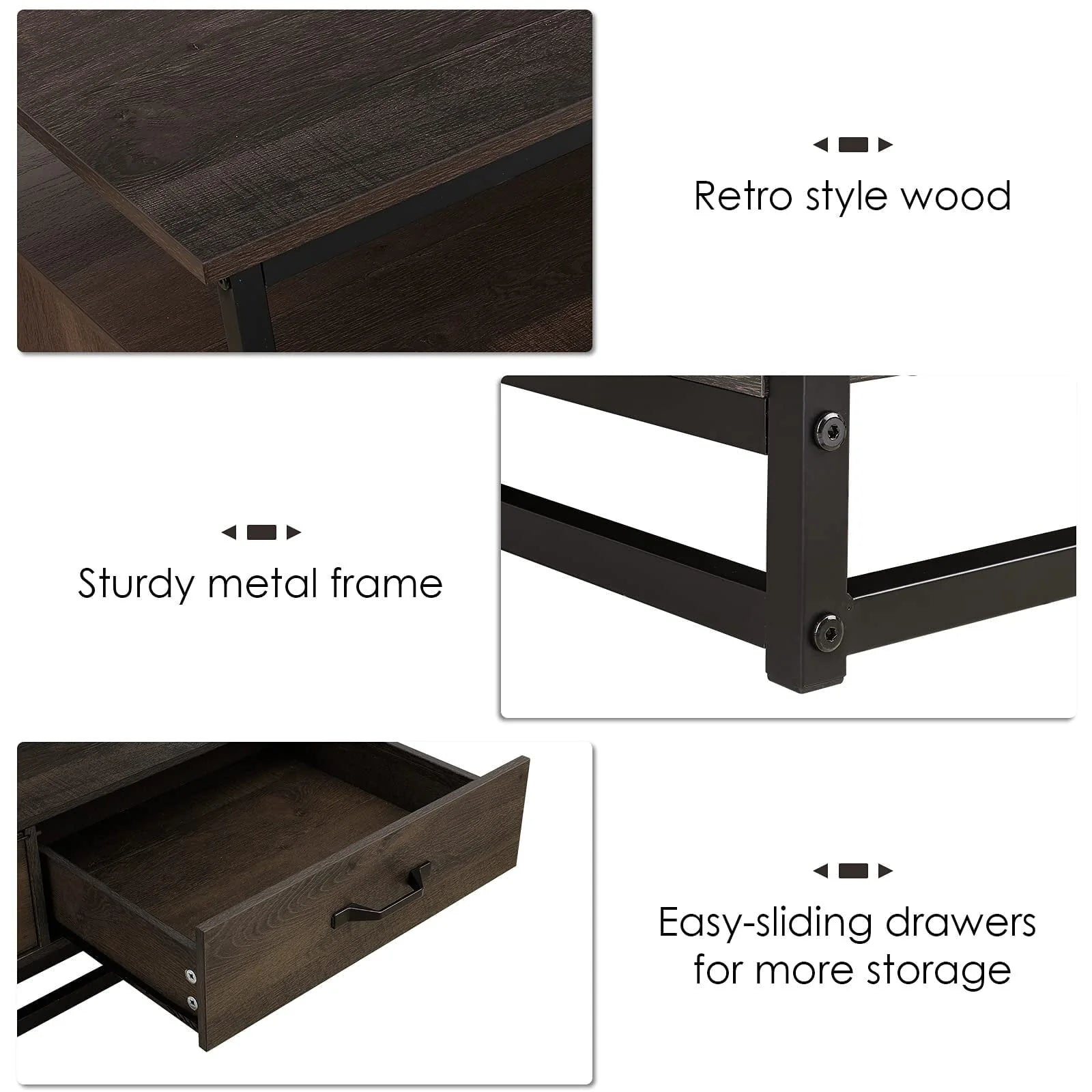 Homfa 43" Coffee Table with Storage Drawers, Wooden TV Stand Center Table for Living Room, Dark Brown