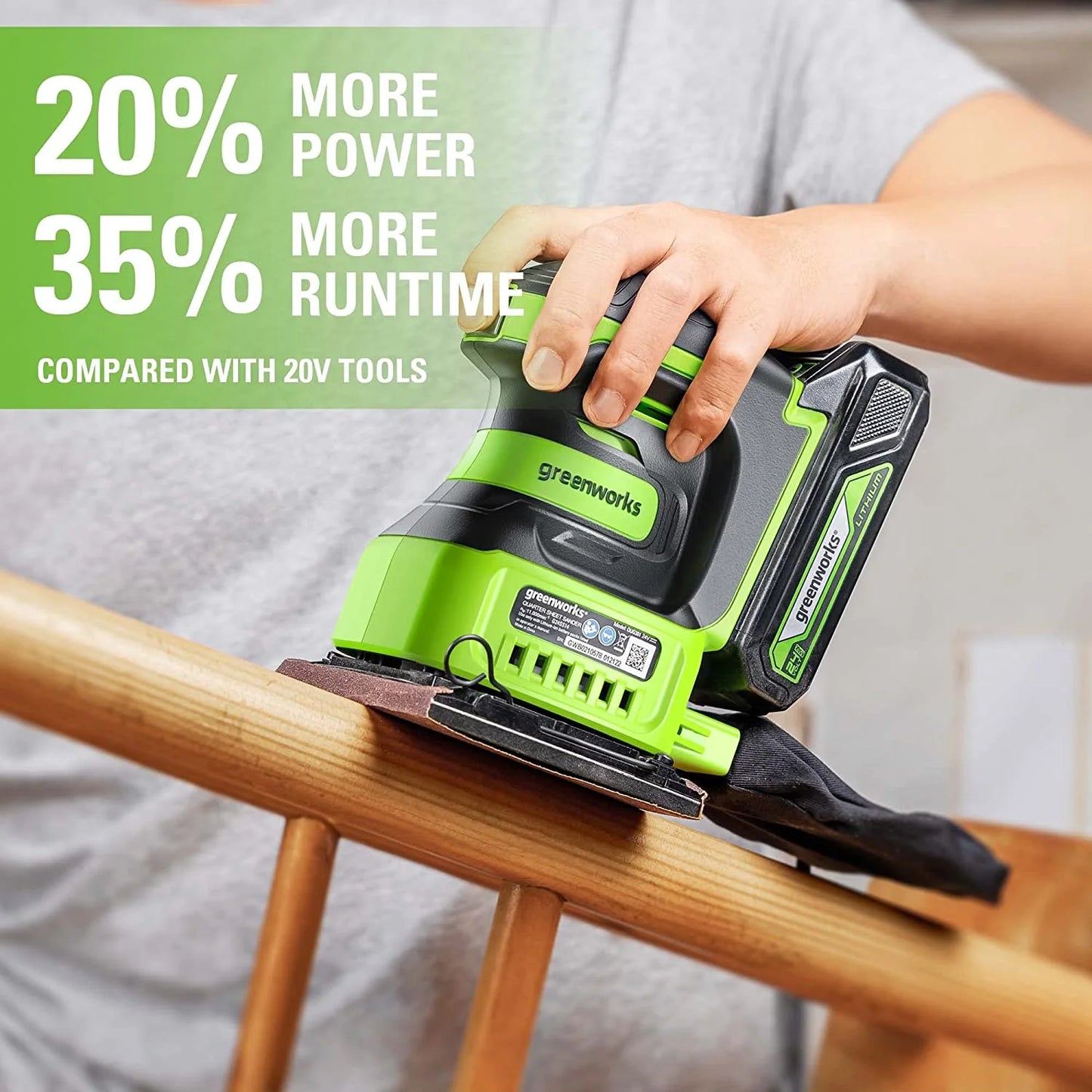 Greenworks 24V Cordless Quarter Sheet Sander 11,000 Opm with 2Ah Battery and Charger
