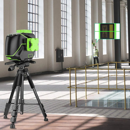 Huepar 3 x 360 Degree Cross Line Laser Level 3D Self-leveling Tiling Floor Green Beam Laser Leveler Tools with Li-ion Battery & Pivoting Base S03DG-L