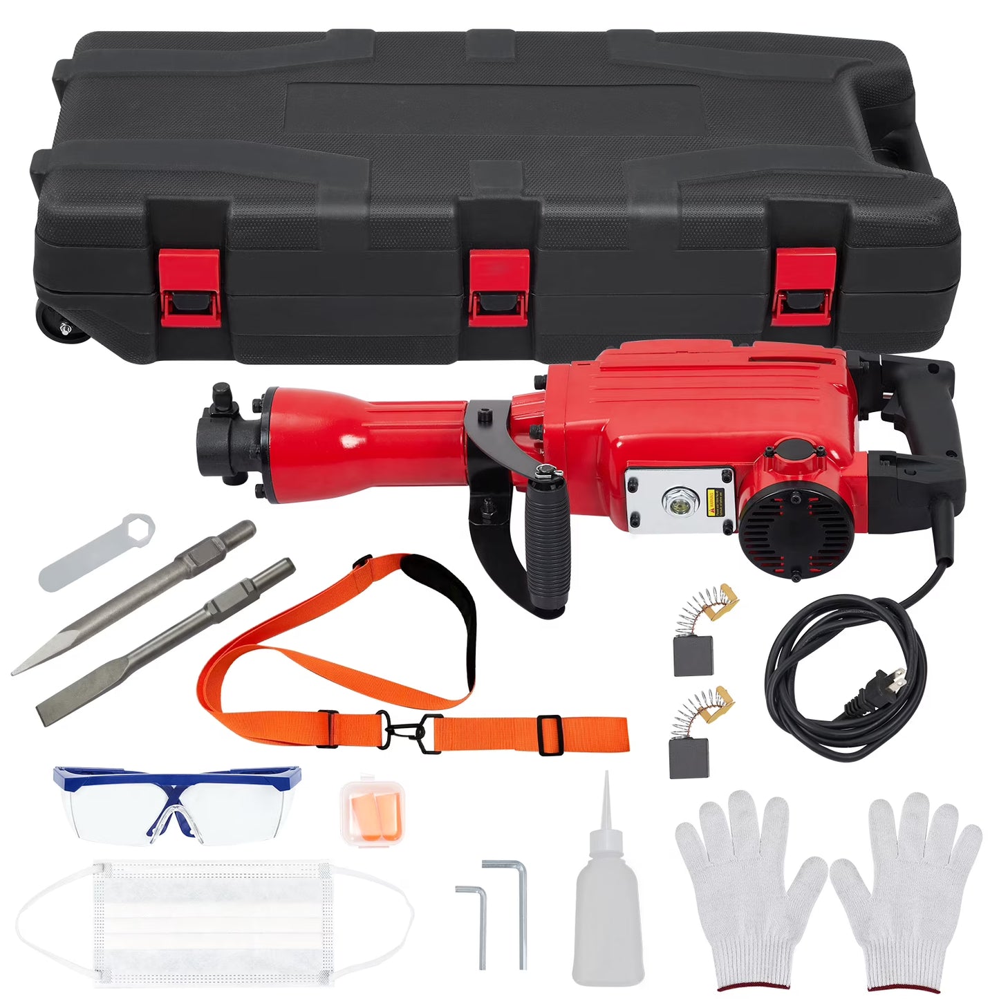 3-piece set 65A 1700W 4 110 Hammer Drill 2200w Electric Demolition Jackhammer Set - Jack Hammer Powerful Performance, 2 Chisels, Gloves, Tool Box, Wrench. Ideal For Superior Demolition Jobs