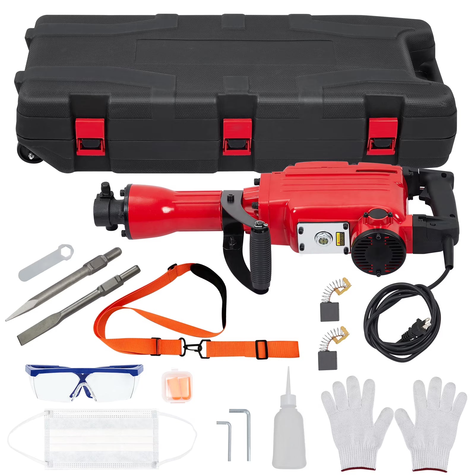 3-piece set 65A 1700W 4 110 Hammer Drill 2200w Electric Demolition Jackhammer Set - Jack Hammer Powerful Performance, 2 Chisels, Gloves, Tool Box, Wrench. Ideal For Superior Demolition Jobs