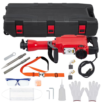 3-piece set 65A 1700W 4 110 Hammer Drill 2200w Electric Demolition Jackhammer Set - Jack Hammer Powerful Performance, 2 Chisels, Gloves, Tool Box, Wrench. Ideal For Superior Demolition Jobs
