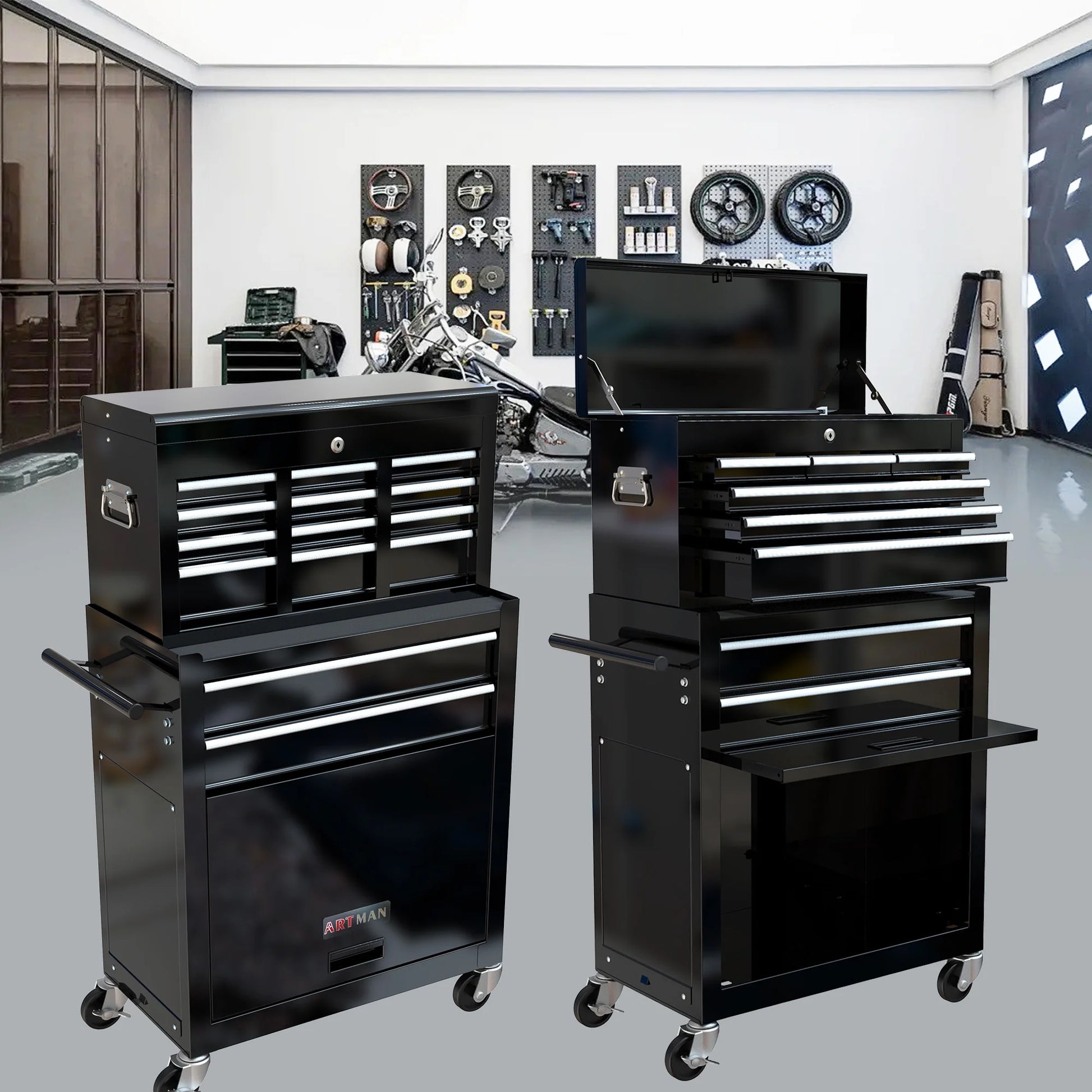 High Capacity Rolling Tool Chest, 8-Drawer Storage Cabinet, Black