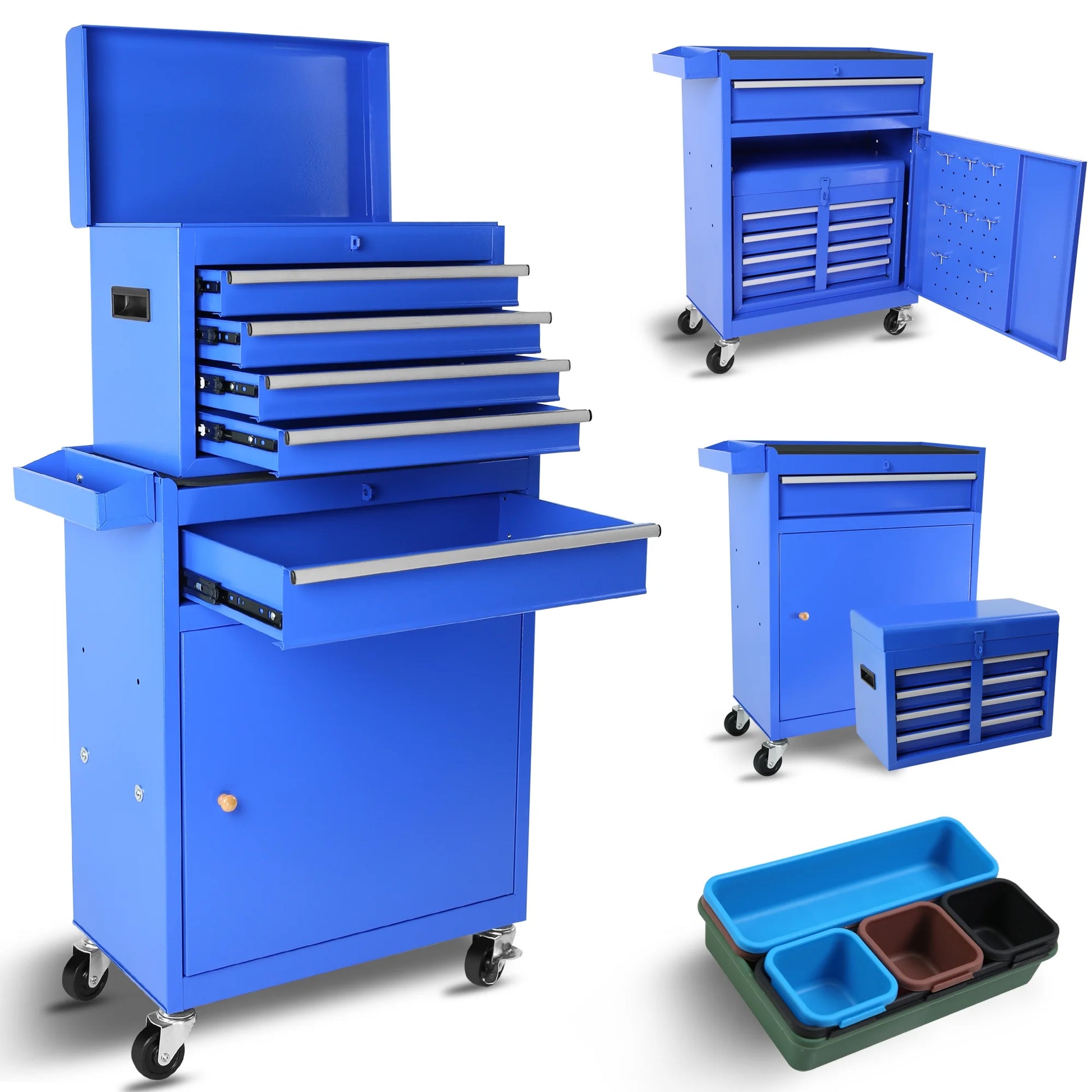 DUOSONG 5-Drawer Rolling Tool Chest, High Capacity Tool Storage Cabinet W/Lockable Wheels, Adjustable Shelf & Anti-Slip Liner, Detachable Tool Box Organizer, Rolling Tool Cabinet Blue Steel Tools &