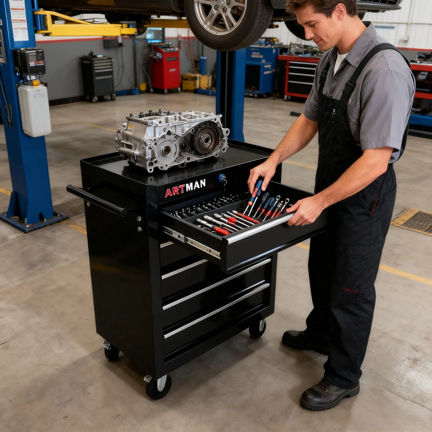 ARTMAN 5 Drawer Rolling Tool Chest, Tool Storage Cabinet with Wheels and Drawers for Garage Warehouse