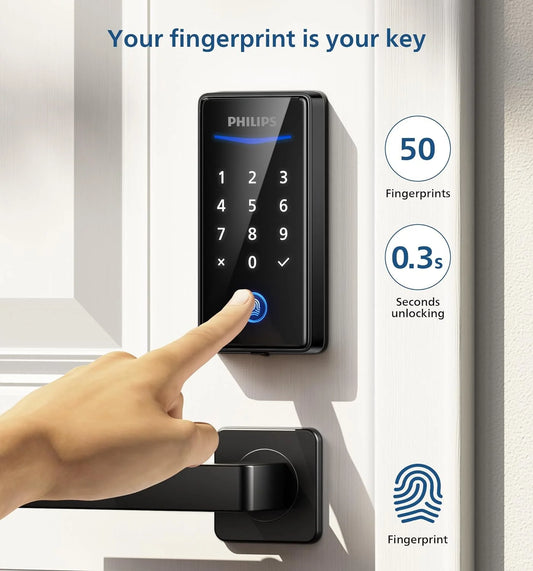 Keyless Entry Door Lock with Keypad - Smart Deadbolt Lock for Front Door, Auto Lock, One-time PIN Code, Fingerprint Door Lock - Matte Black