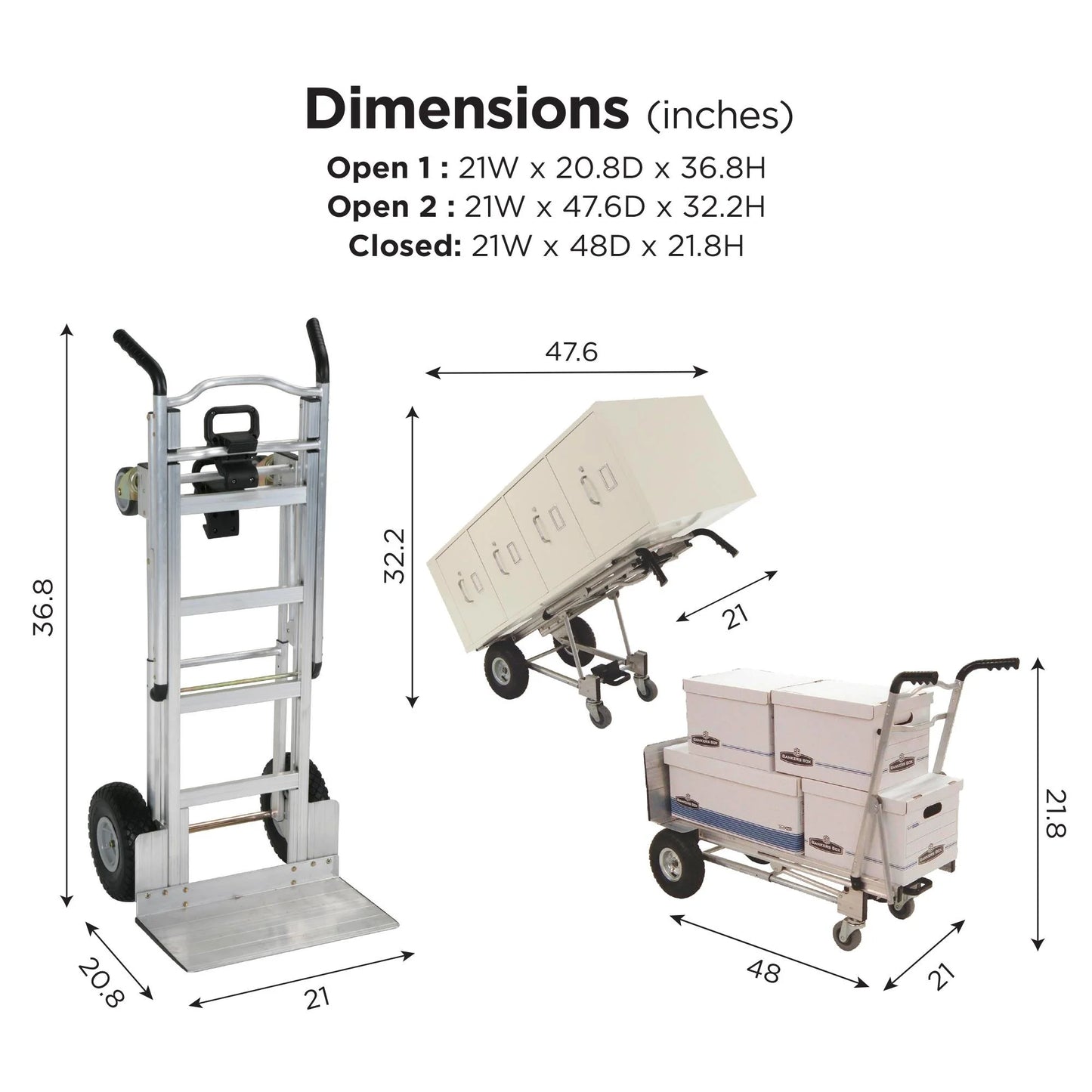 Cosco 3-in-1 Assist Series Aluminum Hand Truck/Assisted Hand Truck/Cart w/flat free wheels, Silver