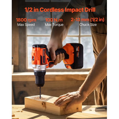 KFFKFF Instrument Set, Cordless 20V Maximum 2-Instrument Set, Incorporating 1/2 inch Impact Drill and 1/4 inch Impact Driver, Compact Wireless Power Instrument Set with 4.0 Ah Batteries, Bolts