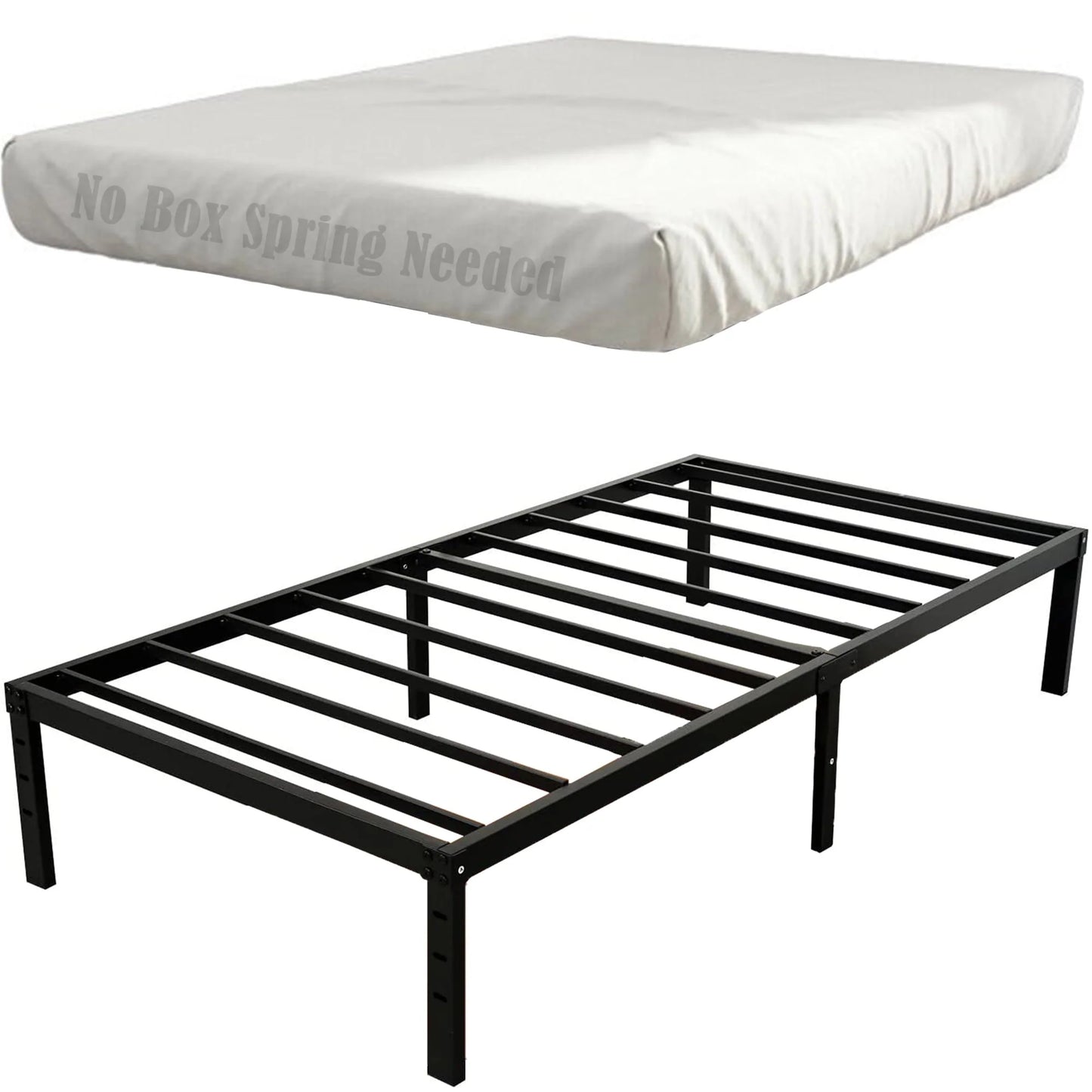 OmiNight 18 inches Tall Heavy Duty Steel Slat Queen Size Metal Bed Frame,Noiseless,No Box Spring Needed,Easy Set up,Non-Slip Support,Adequate Under-bed Storage, Metal Platform Bed for Adults