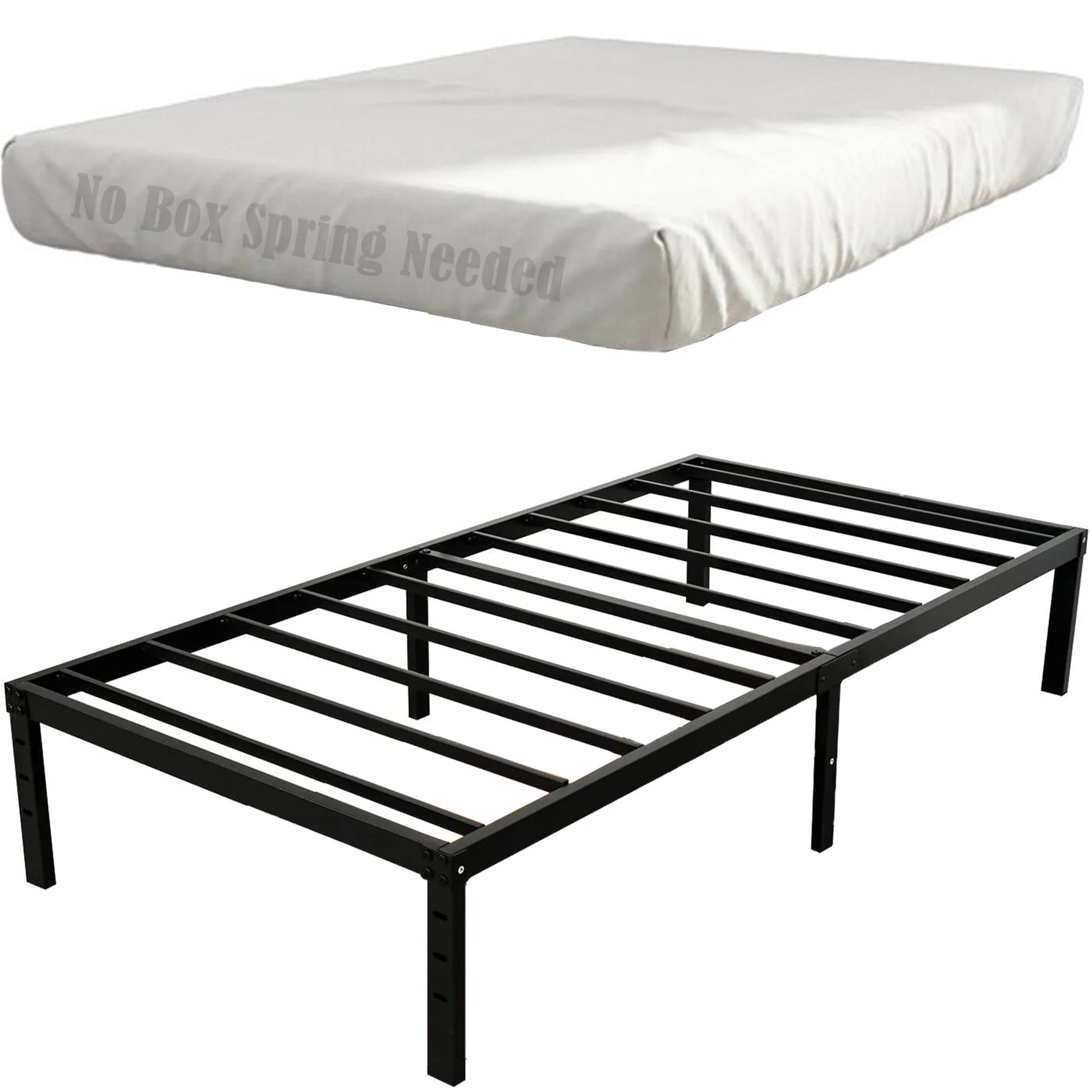 OmiNight 18 inches Tall Heavy Duty Steel Slat Queen Size Metal Bed Frame,Noiseless,No Box Spring Needed,Easy Set up,Non-Slip Support,Adequate Under-bed Storage, Metal Platform Bed for Adults
